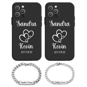 CoupleCoudle zwei Pärchen Handyhüllen mit zwei Pärchen Armbänder Weiß Print