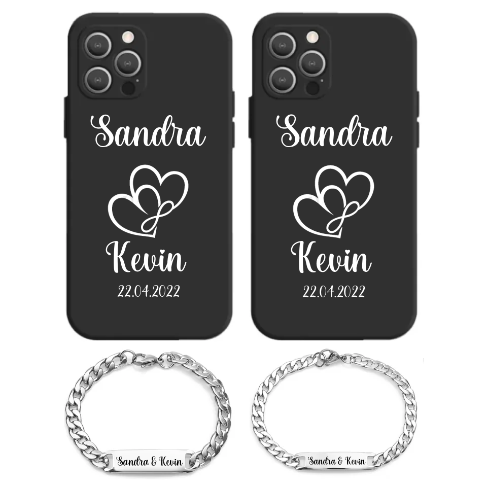 CoupleCoudle zwei Pärchen Handyhüllen mit zwei Pärchen Armbänder Weiß Print