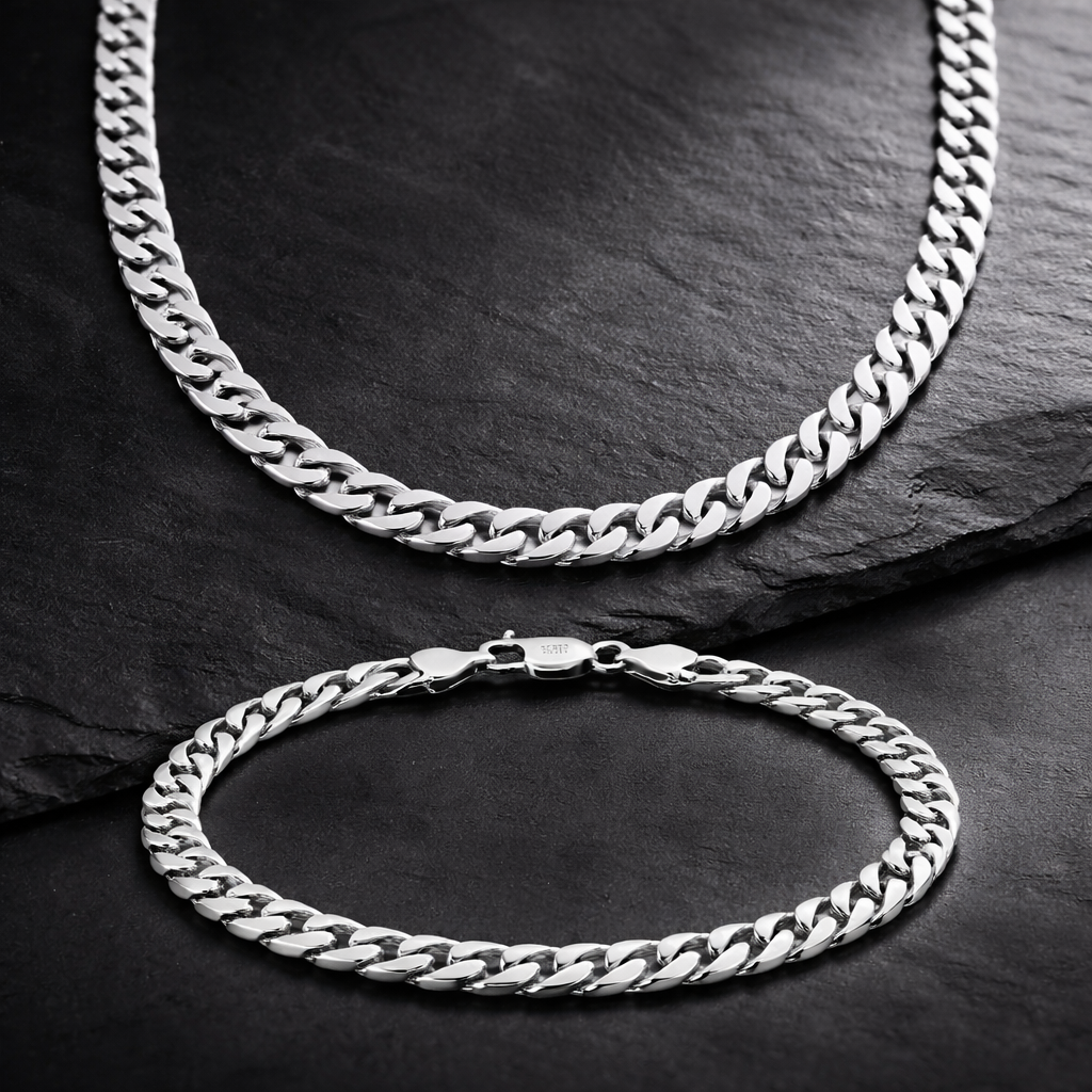 Edelstahl Panzerkette und Armband Set 6mm