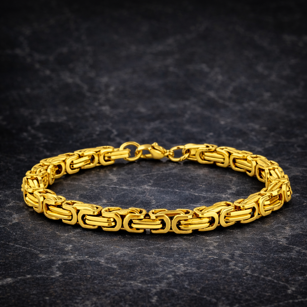 Edelstahl Goldfarbe-Set Königskette & Königsarmband 6mm