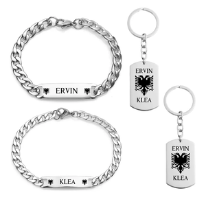 Albanien Set mit Albanischem Adler zwei Armbänder mit zwei Schlüsselanhänger Gravur Schwarz - Idlords
