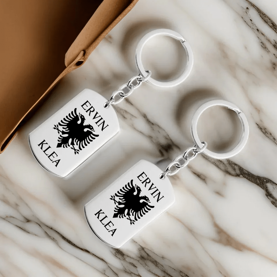 Albanien Set mit Albanischem Adler zwei Armbänder mit zwei Schlüsselanhänger Gravur Schwarz - Idlords