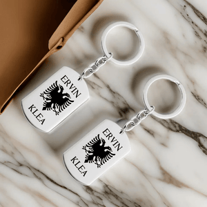 Albanien Set mit Albanischem Adler zwei Armbänder mit zwei Schlüsselanhänger Gravur Schwarz - Idlords