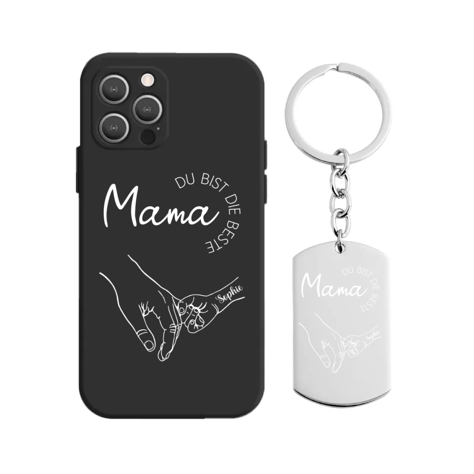 Beste Mama der Welt Handyhülle mit Schlüsselanhänger - Kinder Namen Weiss Druck - Idlords
