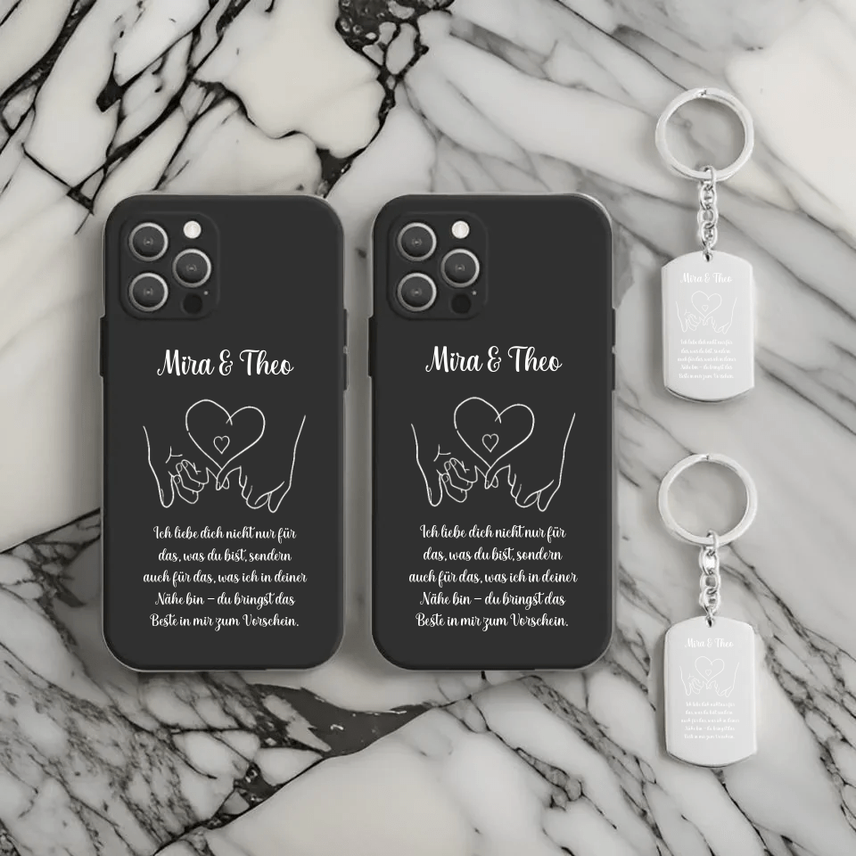 Couple Set Ewige Verbundenheit zwei Handyhüllen mit zwei Schlüsselanhänger Weiss Druck - Idlords