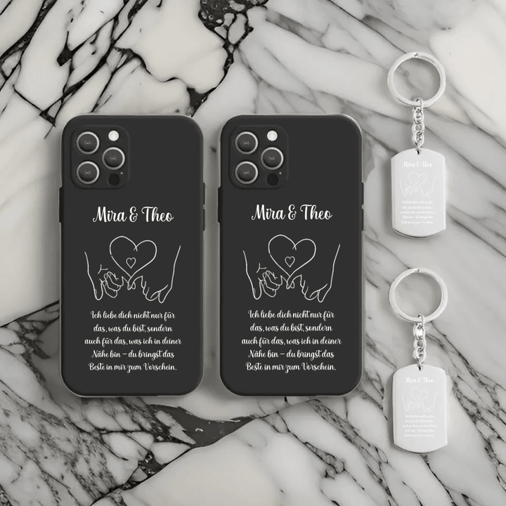 Couple Set Ewige Verbundenheit zwei Handyhüllen mit zwei Schlüsselanhänger Weiss Druck - Idlords