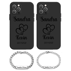CoupleCoudle Pärchen Handyhüllen mit Pärchen Armbänder Schwarz Gravur - Idlords