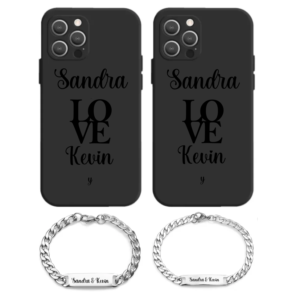CoupleCoudle Pärchen Handyhüllen mit Pärchen Armbänder Schwarz Gravur - Idlords