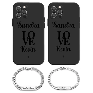 CoupleCoudle Pärchen Handyhüllen mit Pärchen Armbänder Schwarz Gravur - Idlords