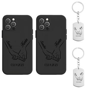 Handy mit personalisierter Hülle für Verliebte, die die Liebe zum Valentinstag feiern.